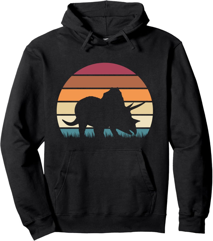 Classic Retro Sunset Triceratops Jurassic Dinosaur Pullover Hoodie