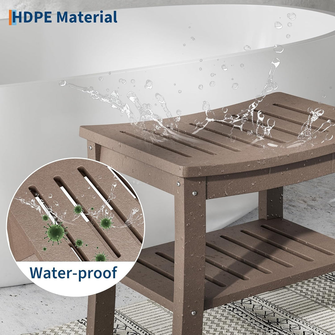 GarveeHome Duschbank, Badebank mit 2-stufiger Ablage, HDPE-Material, wasserfest, bis 181 kg belastba