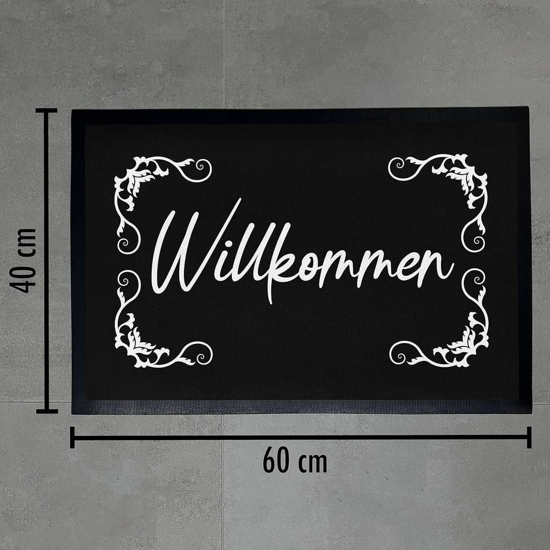 Trendation - Willkommen Fussmatte Grafik Schmutzfangmatte Geschenk Aussen Innenbereich 60x40 cm Wasc