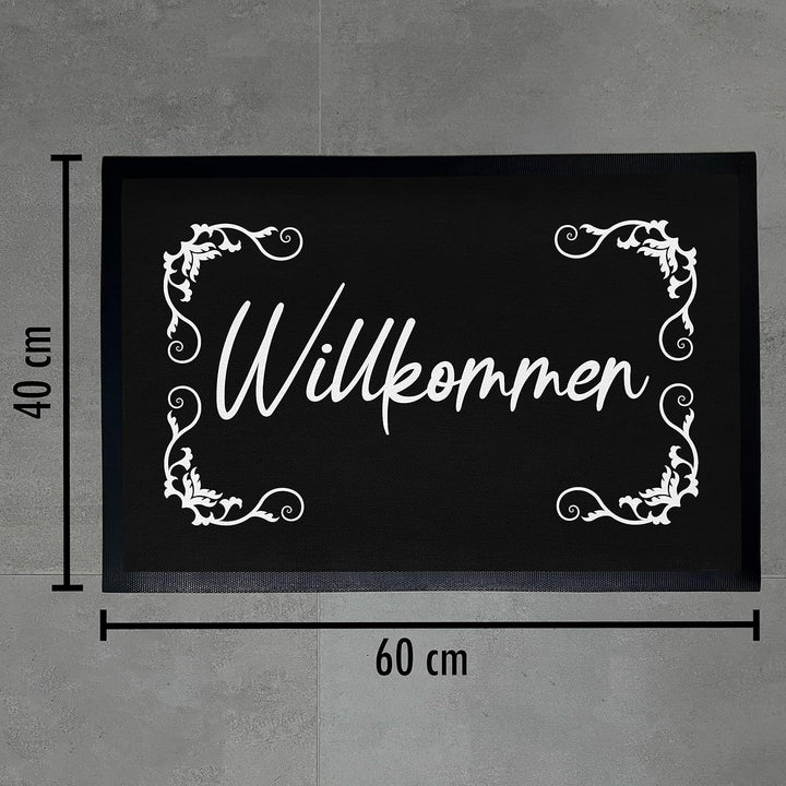 Trendation - Willkommen Fussmatte Grafik Schmutzfangmatte Geschenk Aussen Innenbereich 60x40 cm Wasc