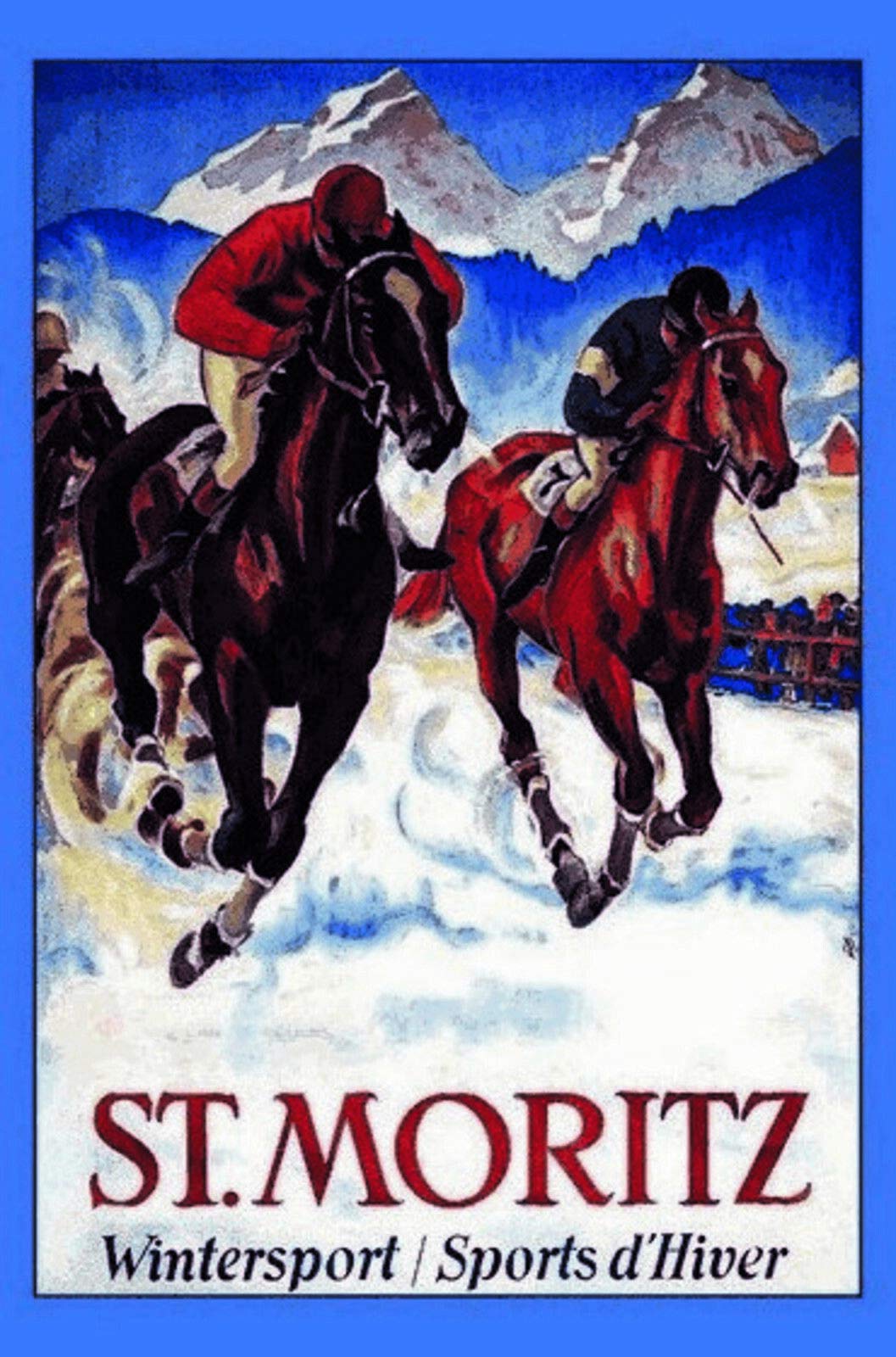 Schatzmix St Moritz WinterSports Pferdrennen Ski Metallschild Wanddeko 20x30 cm tin Sign Blechschild