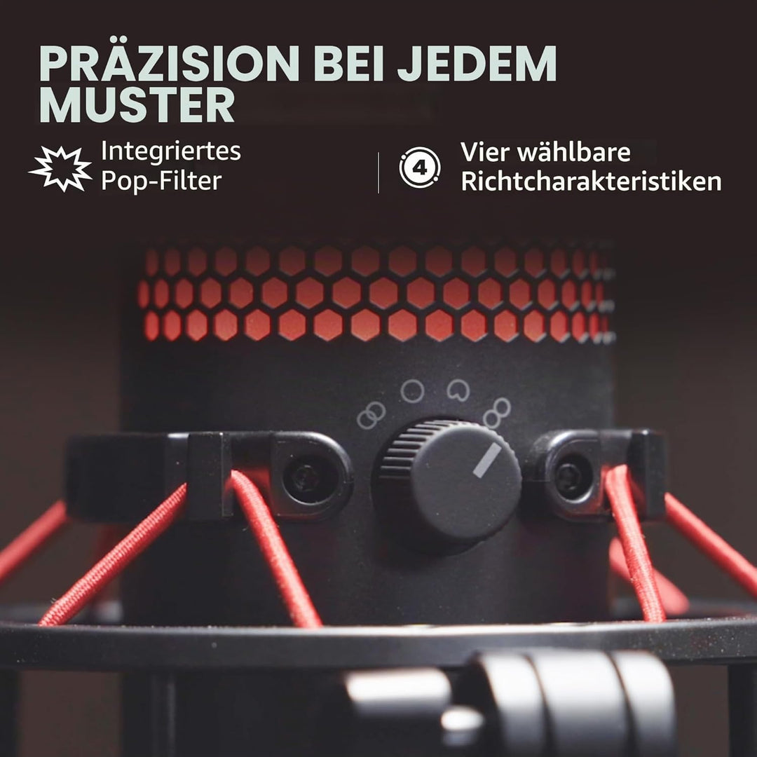 HyperX QuadCast – Standalone USB Mikrofon mit umfangreichen Funktionen für Streamer Gamer, Schwarz Q