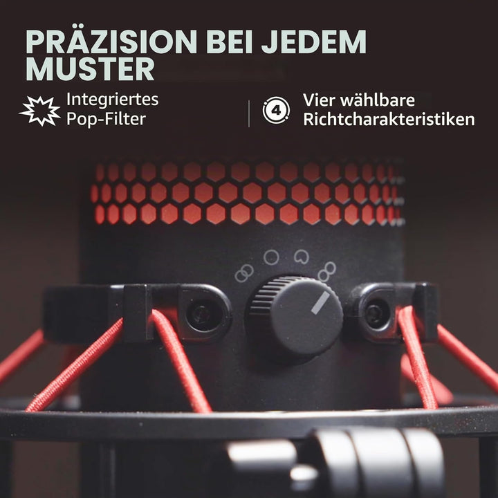 HyperX QuadCast – Standalone USB Mikrofon mit umfangreichen Funktionen für Streamer Gamer, Schwarz Q
