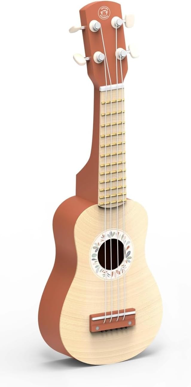 Speedy Monkey 695004 Ukulele, Holz-Instrument für Kinder, viersaitiges Musikinstrument aus Nylon, Gr