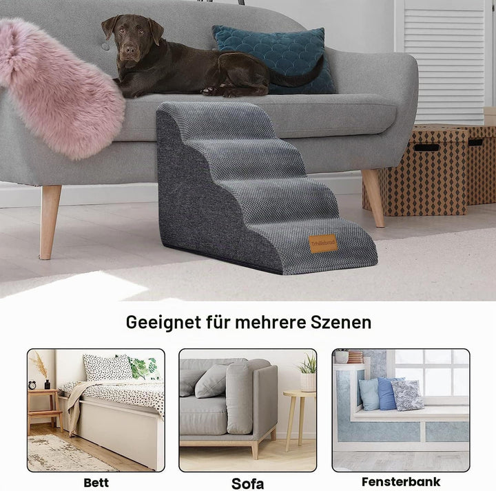 Breiter Hundetreppe 4 Stufen 50cm hoch für Kleine Hunde, Hochdichtem Schaumstoff Haustiertreppe, Was