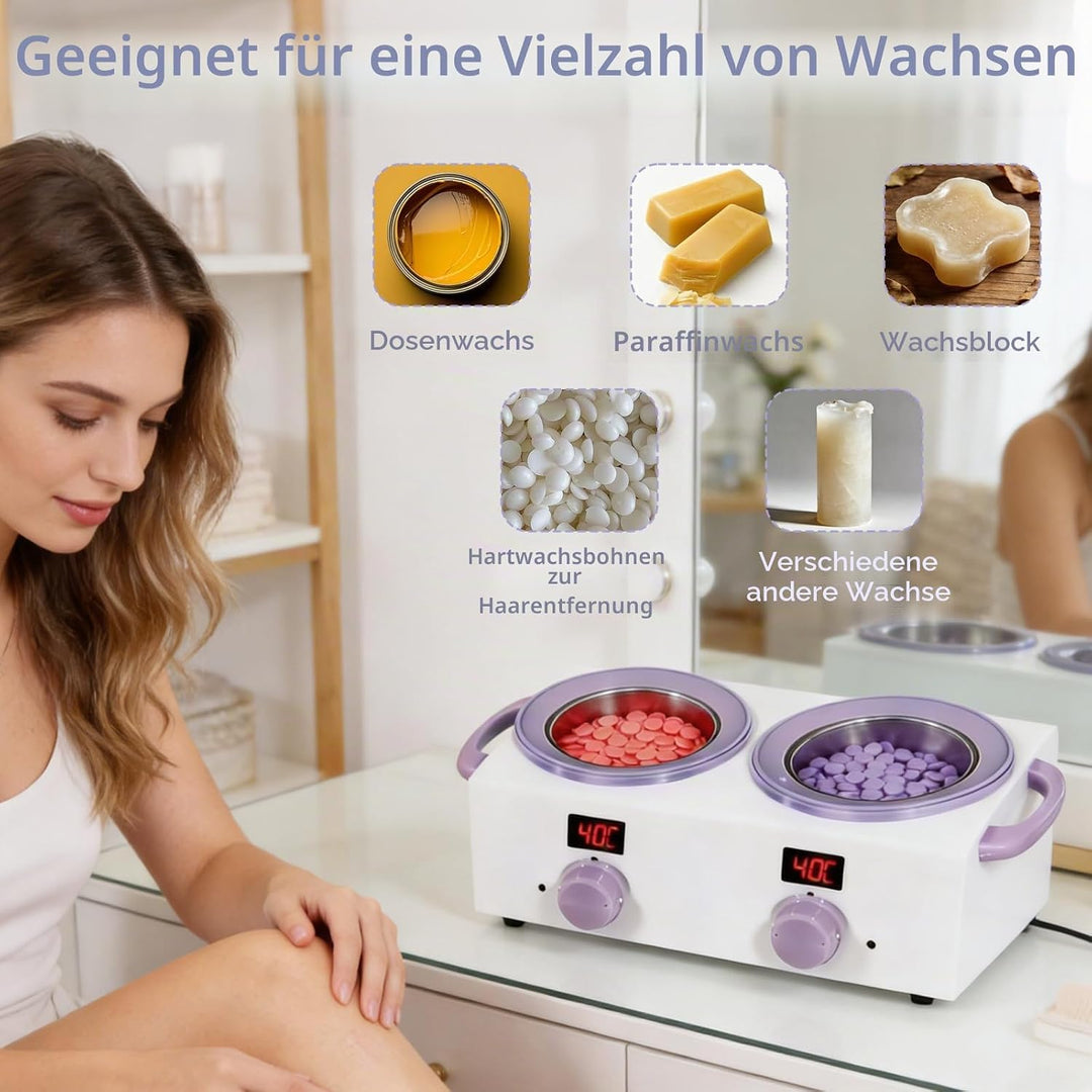 Dualer Wachserhitzer mit elektronischem Display, 2x500ML Gesamtkapazität, Doppelwachs-Topf, 220 W Wa