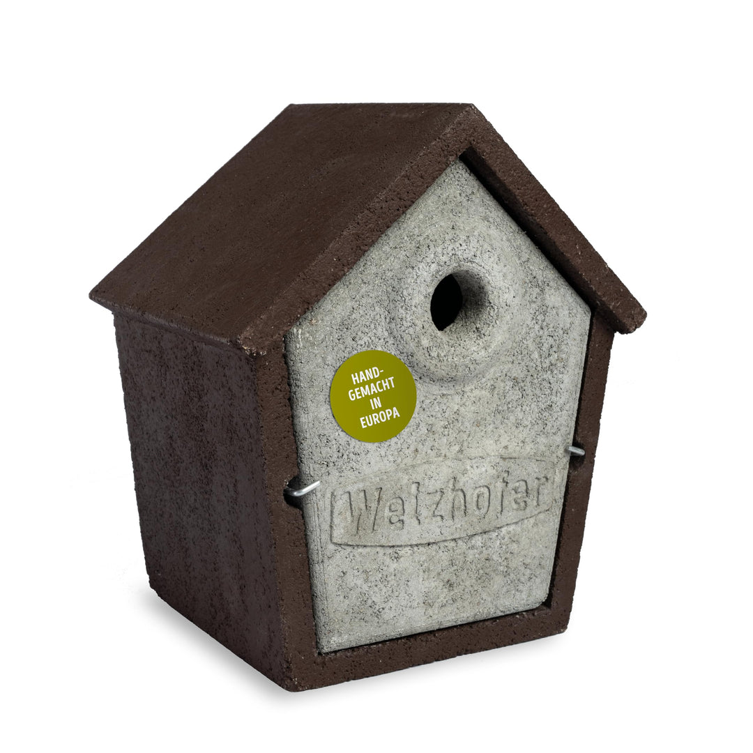 Welzhofer Holzbeton Nistkasten Woody, langlebiges und spechtsicheres Vogelhaus mit 28mm Einflugloch,