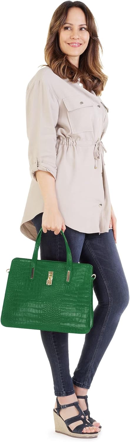 Handtasche Echt Leder Damen Made in Italy, Smartphonefach, Kroko-Design, elegante Umhängetasche, Dam