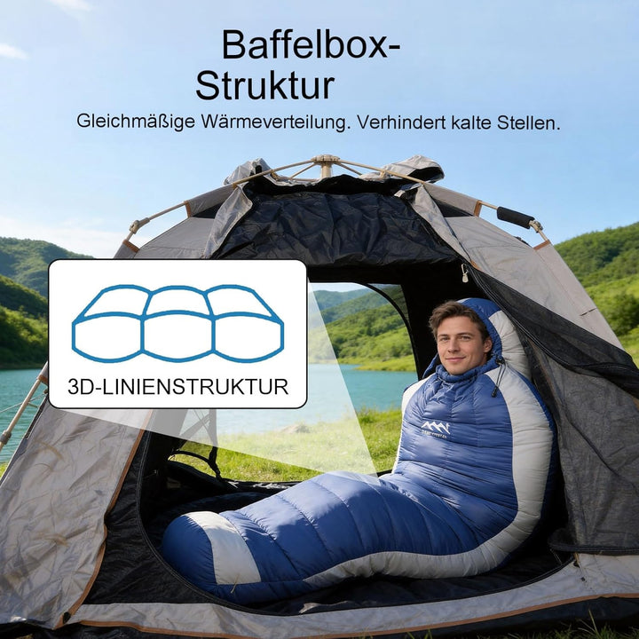 Ultraleicht Daunenschlafsack mit Kissen, Kleiner Leichter Sommer Schlafsack 680FP für Erwachsene und