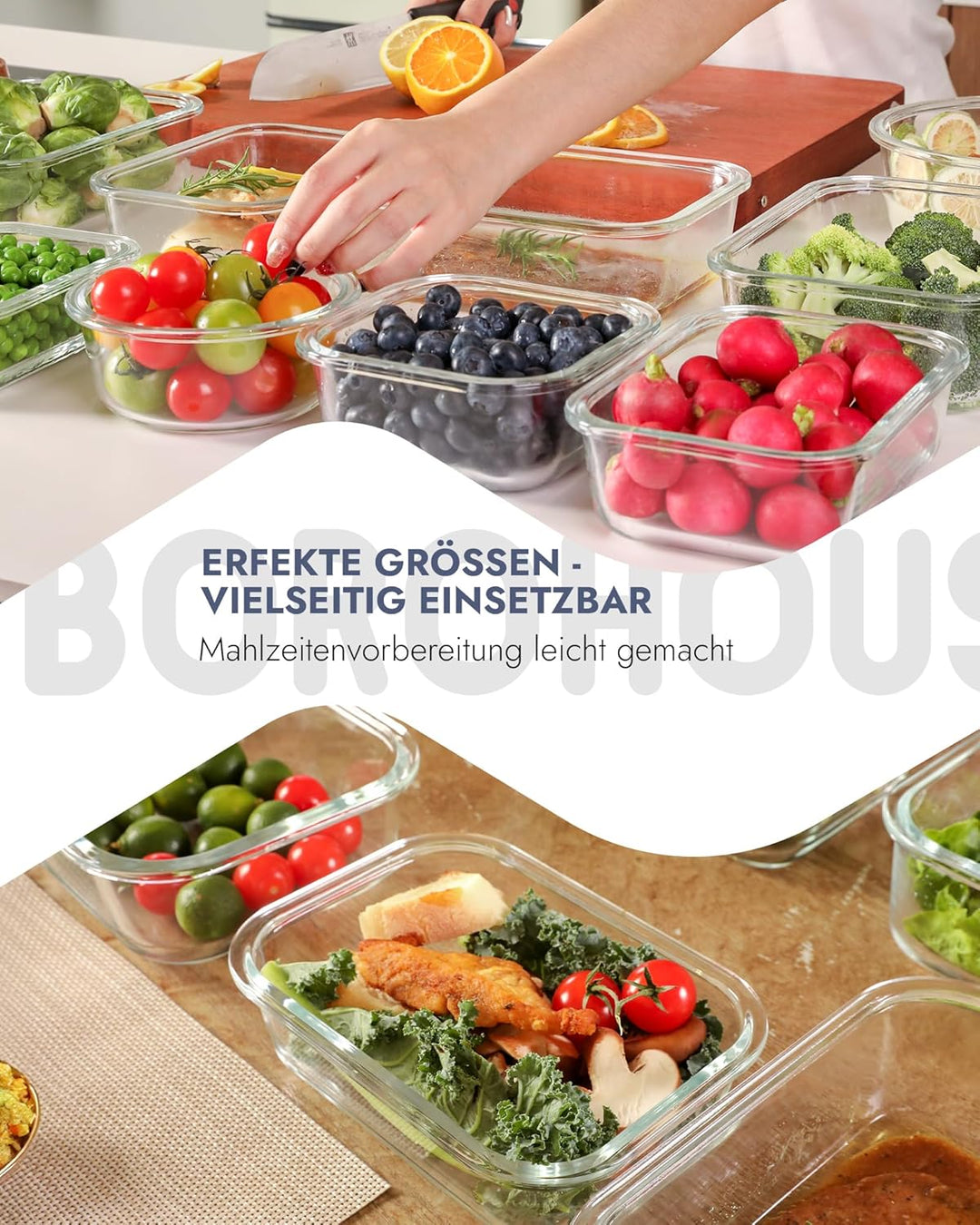 Glasbehälter mit Deckel, 10Stück – Luftdichte Frischhaltedosen für Meal Prep, Vorratsdosen für Küche