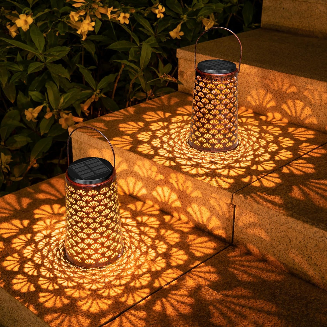 Solarlaterne für Aussen, Moman 2 Stück Metall Solarlampen für Aussen Garten mit Kalt/Warm Licht, Hän