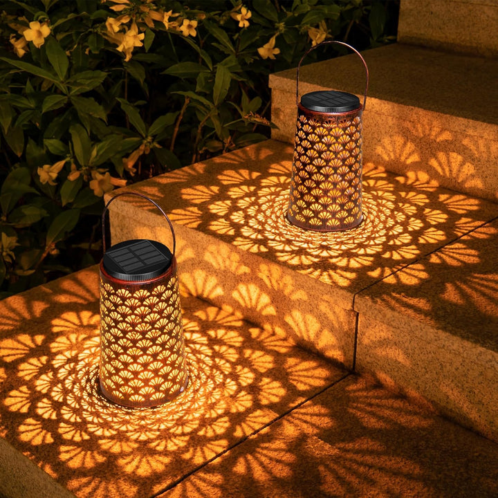 Solarlaterne für Aussen, Moman 2 Stück Metall Solarlampen für Aussen Garten mit Kalt/Warm Licht, Hän