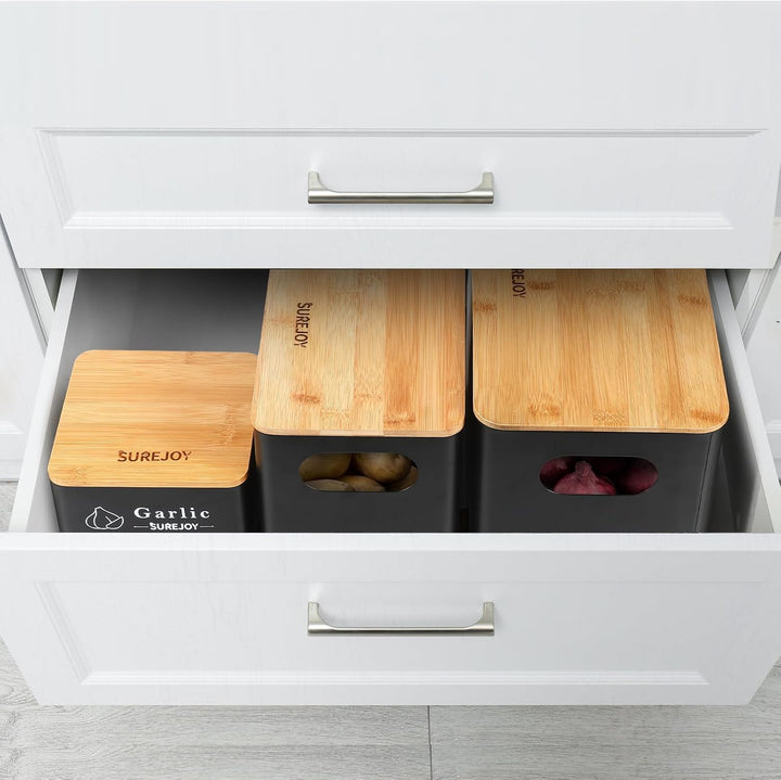 Kartoffel Aufbewahrungsbox 3er Set, Vorratsdosen für Zwiebel Knoblauch Aufbewahrung, Hält Gemüse Län