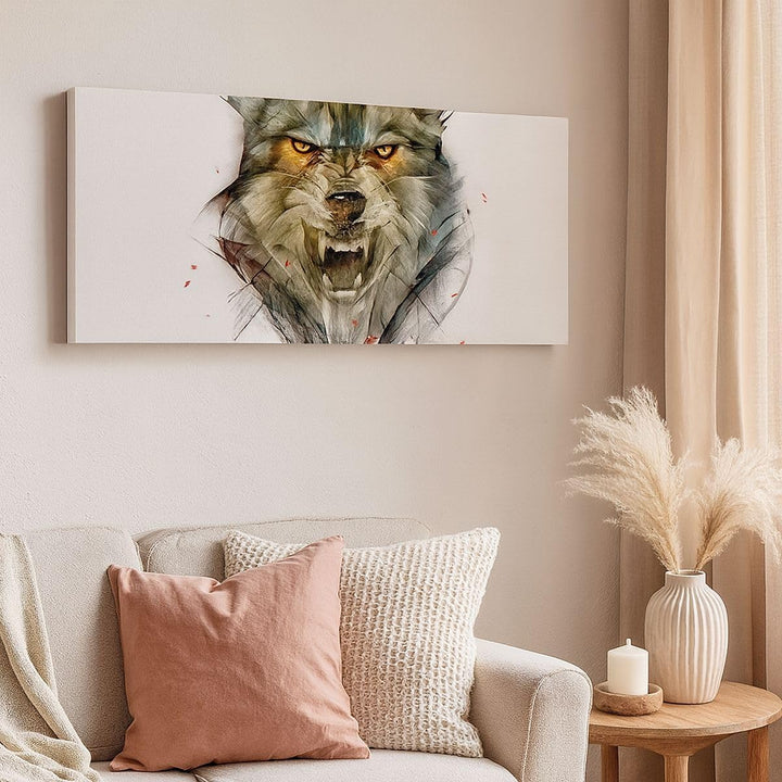 Panorama Bilder auf Leinwand Wolf Tier Wald Leinwandbild mit Rahmen 90x30cm Wandbilder Dekoration Wo