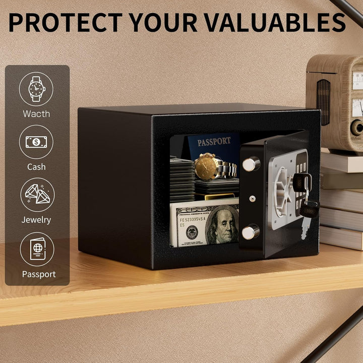 Digitaler Safe 6,8 l, kleiner Tresor für Zuhause, elektronische Sicherheitskassette, Wandtresor fürs