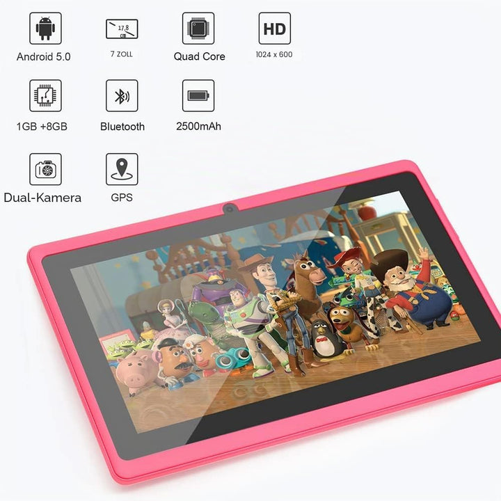 Haehne 7 Zoll Tablet PC, Android 5.0, A33 Quad Core, 1GB RAM 8GB ROM, Dual Kameras, WiFi, Bluetooth,
