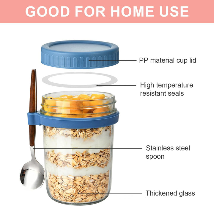 2er Set 400ml Overnight Oats Gläser, Glas Müslibecher to go mit Löffel und Deckel, Overnight Oats Be