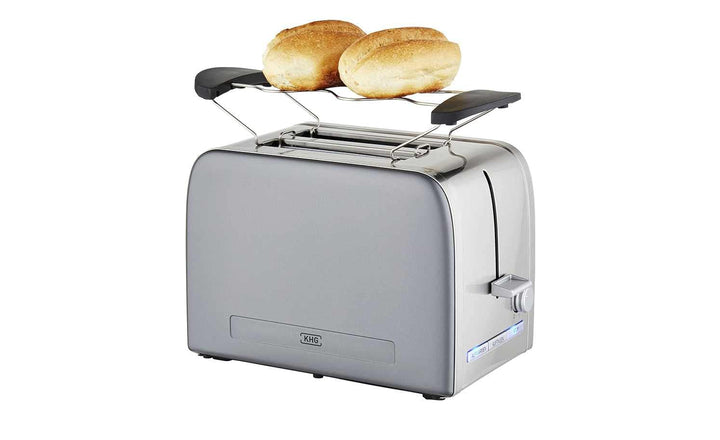 KHG Toaster TO-1050 GE | Toaster 2 Scheiben, Grau, 1050 W | mit Brötchenaufsatz, 6 Röstgradstufen mi