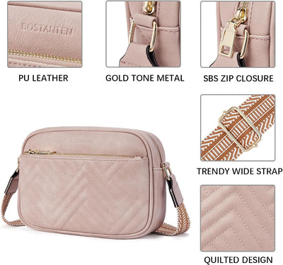 BOSTANTEN Damen Handy Umhängetasche, Crossbody Bag mit verstellbarem Breiter Gurt, PU Leder Gesteppt