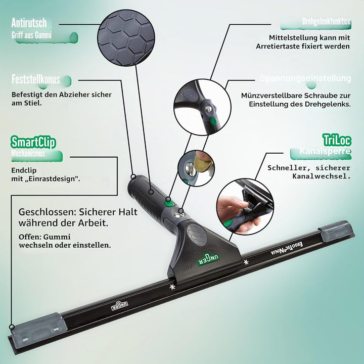 Unger ErgoTec Ninja Fensterwischer 40° (Breite 45 cm, ergonomischer Griff, mit Soft-Gummi, Zwei Gumm