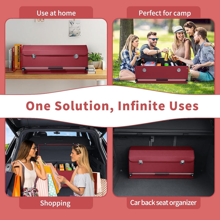 60L Premium Leder Auto Kofferraum Organizer mit Deckel - Stabile Griffe, Multifunktionellem Aufbewah