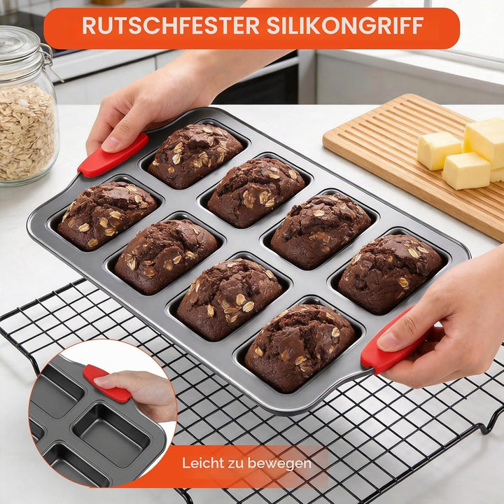 Hejo 2 Stück Mini Brötchen Backform, 8 Mulden Aus Karbonstahl Mini-Kastenform mit Silikongriff, BPA-