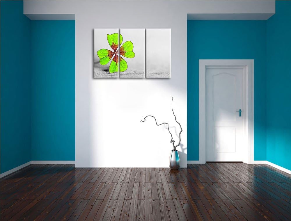 Einzelnes grünes Kleeblatt3-Teiler Leinwandbild 120x80 Bild auf Leinwand, XXL riesige Bilder fertig