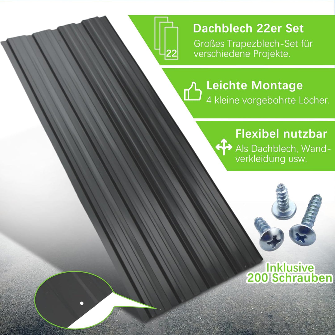 Thanaddo 22er Set Profilblech Trapezblech mit Schraube Blech Metall Dachblech Dach Platten Stahlblec