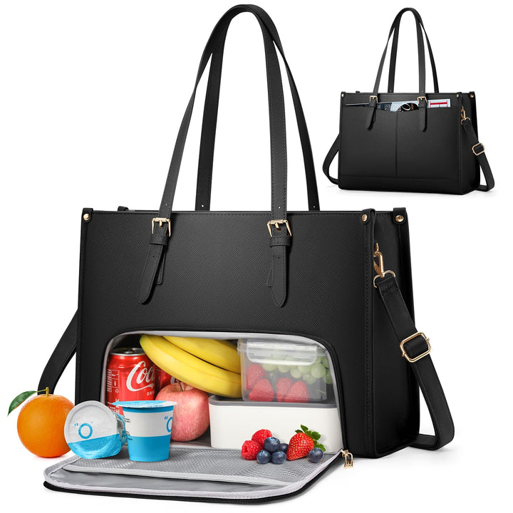 RAINSMORE Laptoptasche Arbeitstasche Damen Gross mit Isolierted Kühlfach Schwarz, Schwarz