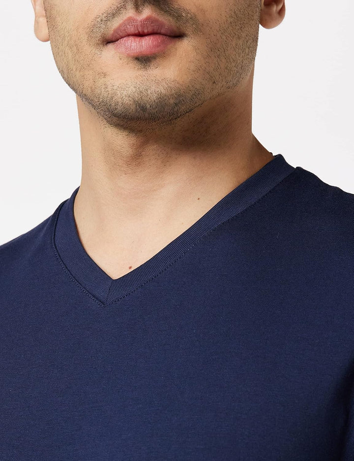 Lower East Herren T-Shirt mit V-Ausschnitt aus 100% Baumwolle im Multipack Dunkelblau L, Dunkelblau