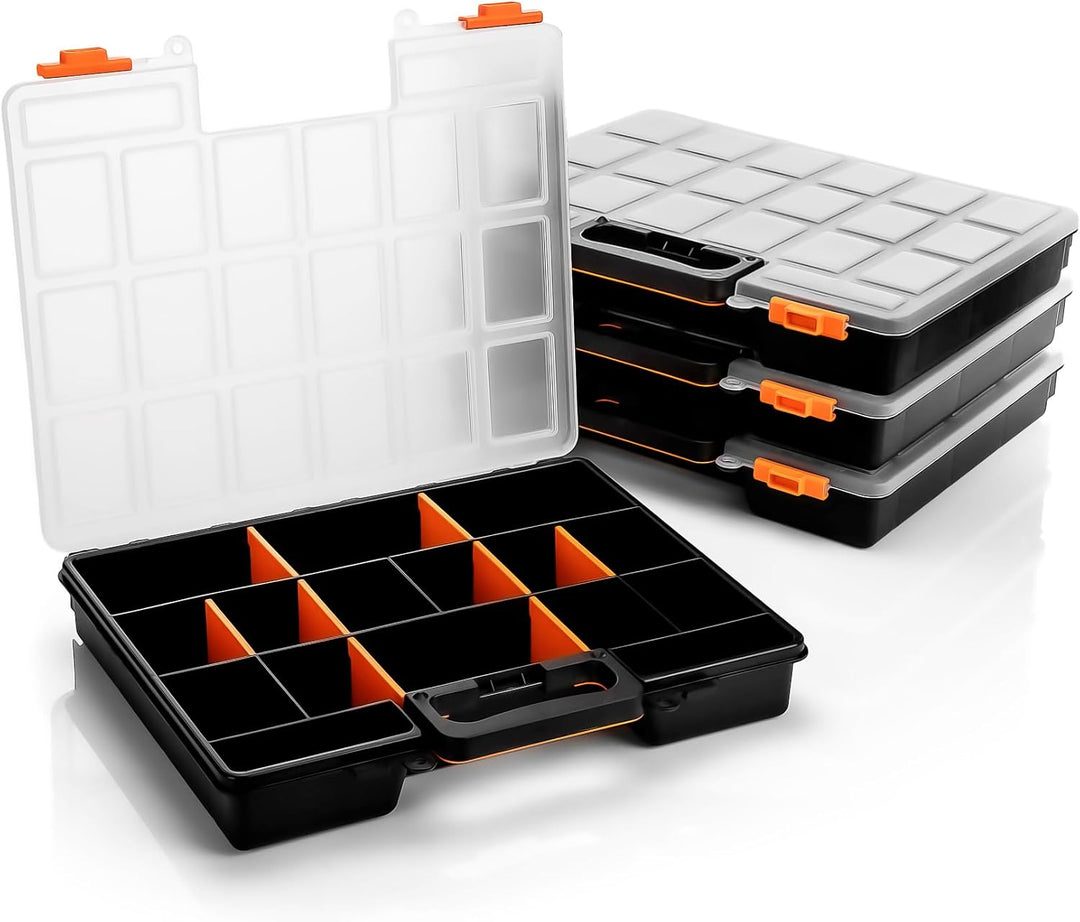 BigDean 4 Stück Sortimentskasten stapelbar 38x33x6cm praktische Sortierbox mit 16 Fächern – Werkzeug