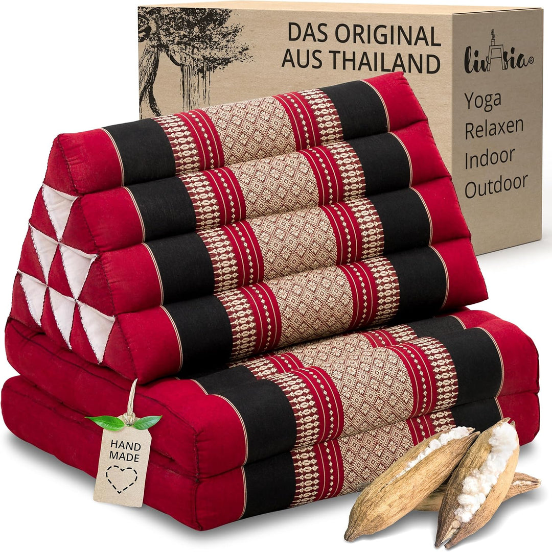 livasia Thaikissen mit 2 Auflagen, Dreieckskissen mit Sitzkissen, Keilkissen mit Kapok, Rückenkissen