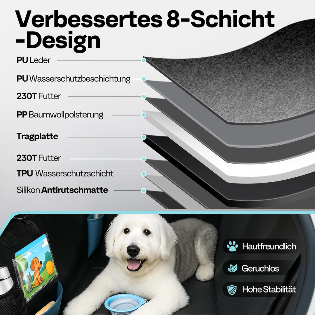 Hundedecke für Auto Rückbank Hundesitzbezug mit Harter Unterseite inkl. Seitenschutz und Sichtfenste