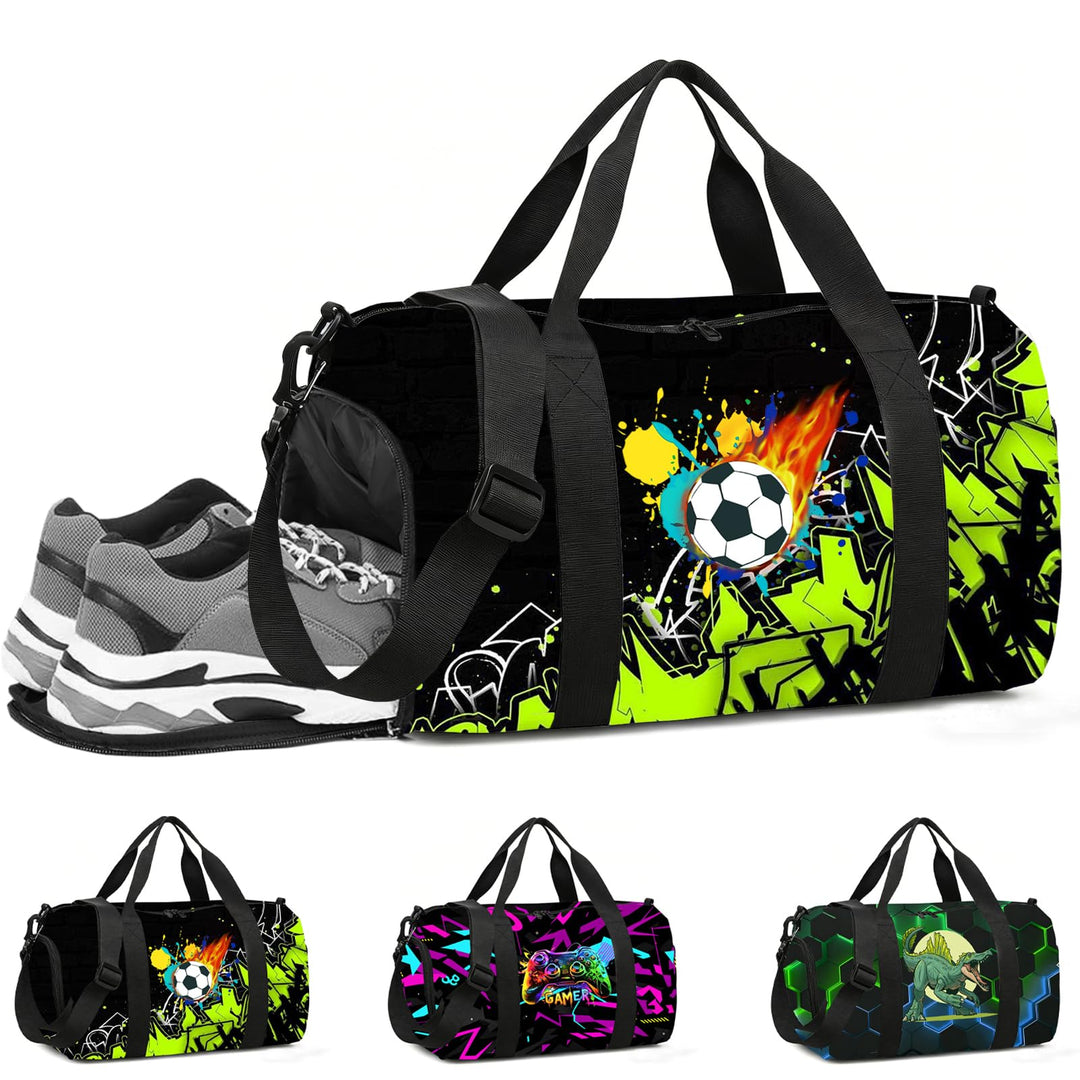 LUKIUP Sporttasche Kinder, Fussball Schwimmtasche Jungen Damen mit Schuhfach | Weekender Reisetasche