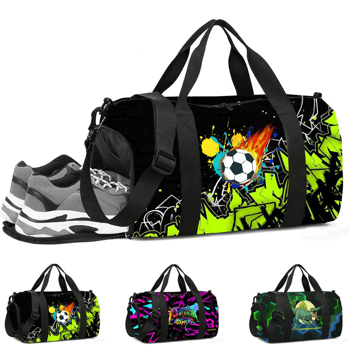 LUKIUP Sporttasche Kinder, Fussball Schwimmtasche Jungen Damen mit Schuhfach | Weekender Reisetasche