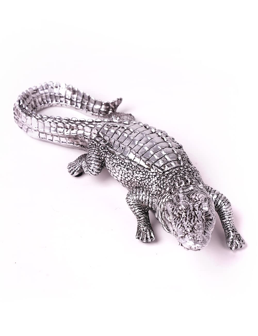 HAUCOZE Skulpturen Krokodil Arts Dekor Modern Statue Wohnzimmer Kunst Polyresin Silber Geschenk 36cm