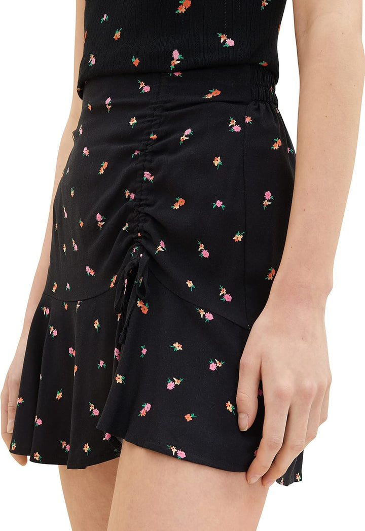 TOM TAILOR Denim Damen Blumenrock mit Volant XS 31950 - Small Black Flower Print, XS 31950 - Small B