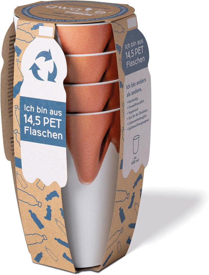 AWAVE Festival Becher Set 4-teilig aus rPET, 400 ml, mit Eichstrich, Stapelbar, Mehrweg Wiederverwen