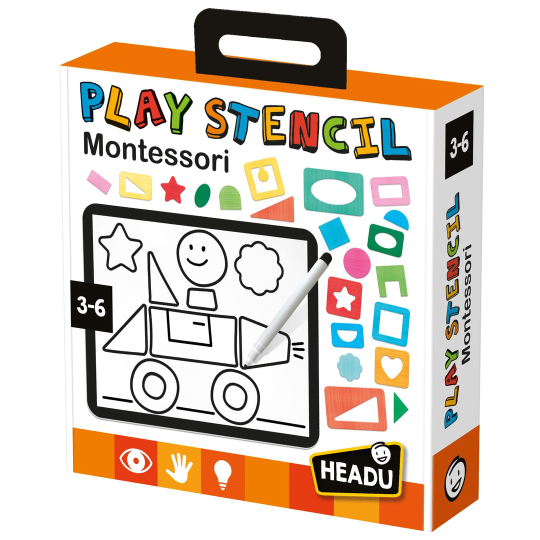 Headu MU29396 Montessori Schablone Lernspiel, Mehrfarbig, S