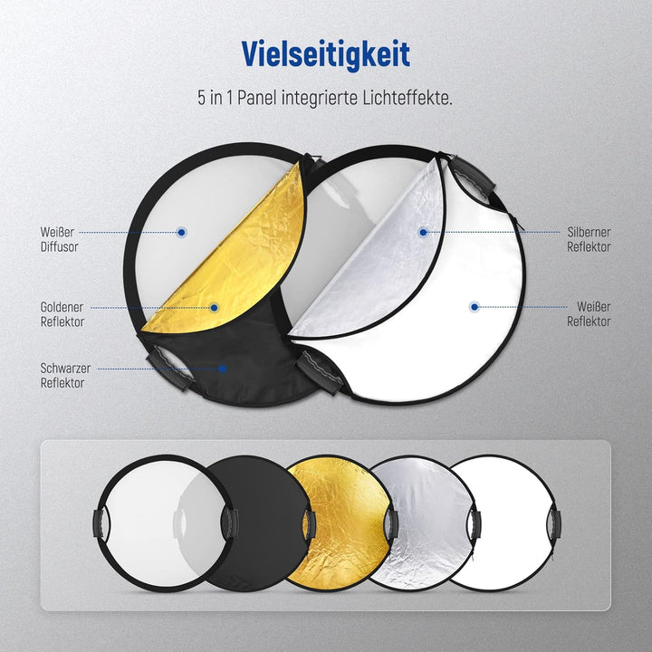 NEEWER 22"/56cm Lichtreflektor mit Handgriff mit 3/8" Gewinde, 5 in 1 Faltscheibe Lichtdiffusor Durc