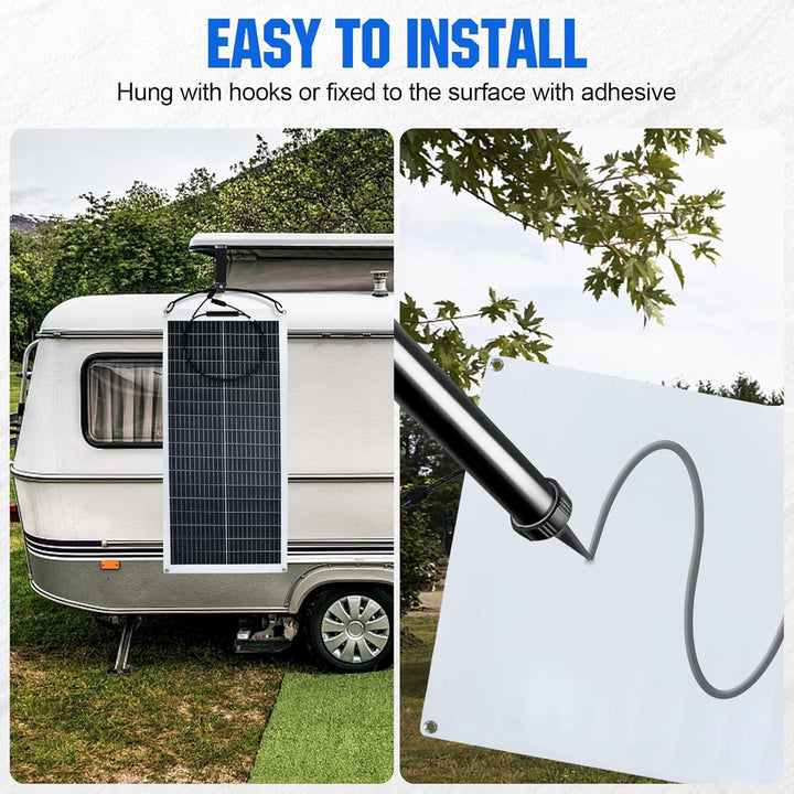 ECO-WORTHY 100W 12V Solarpanel Flexibel Monokristallines Solarpanel, Solarmodul mit Ladekabel für Wo