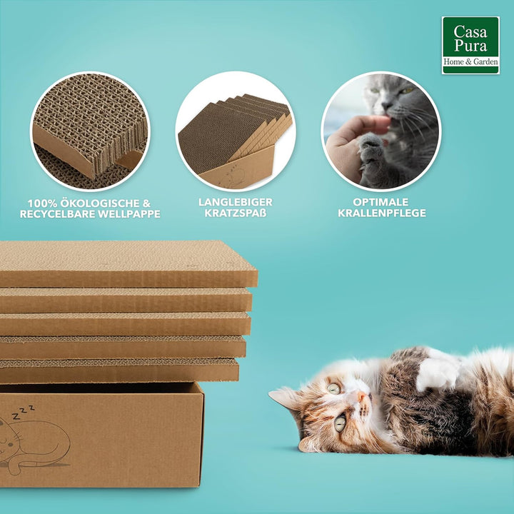 casa pura Katzenkratzbox Tiger mit 5 Kratzbrettern - 43,5 x 29,5 x 14 cm - Doppelseitige Kratzpappe