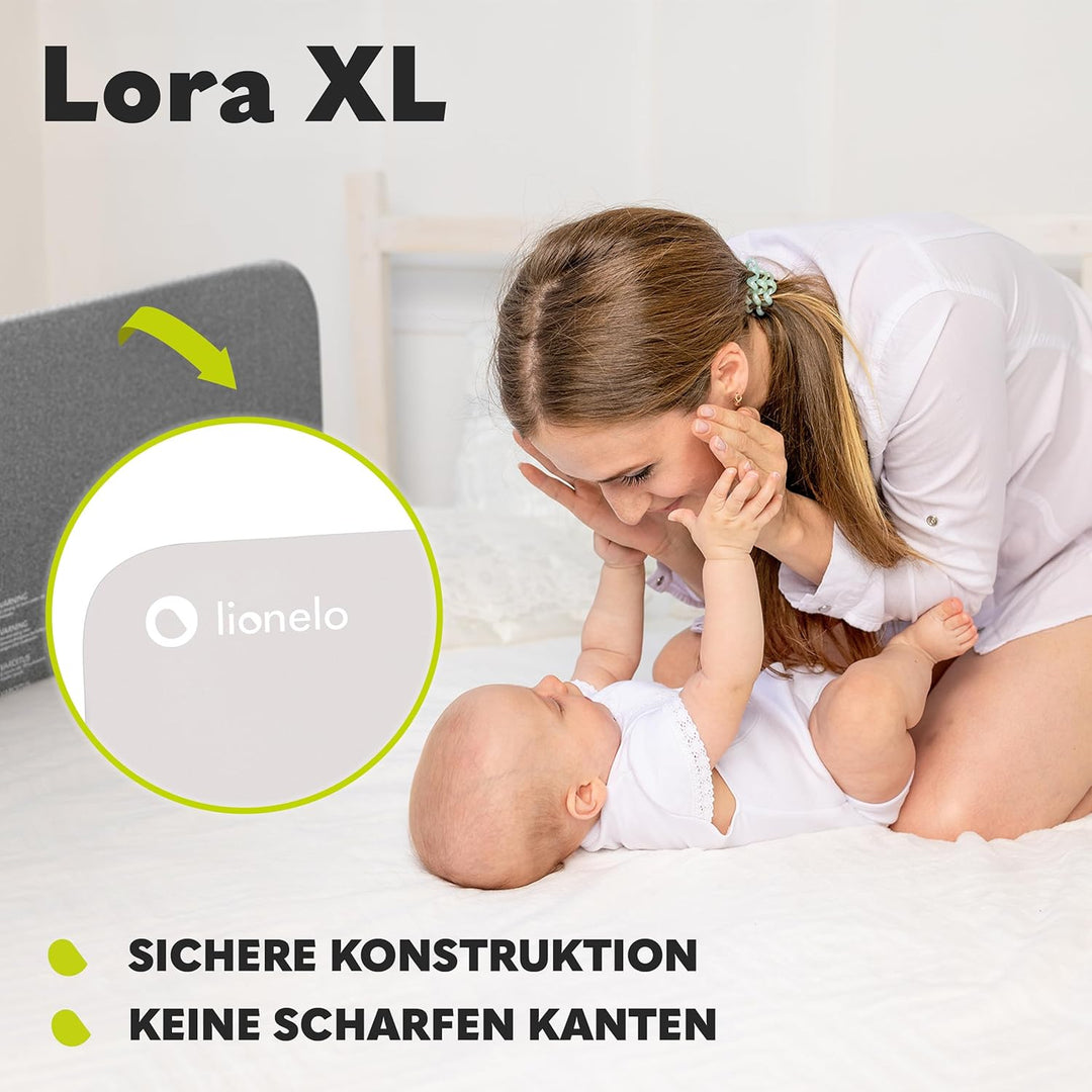 Lionelo Lora XL Tragbares Bettschutzgitter für Kinder, Neigungsverstellung bis 180°, klappbares Schu