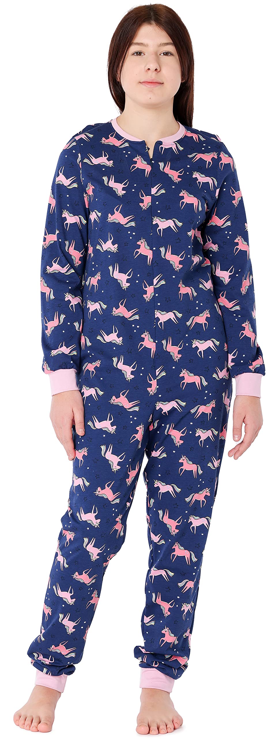 Merry Style Mädchen Jugend Schlafanzug Strampelanzug Schlafoverall MS10-235 170 Marineblau/Einhorn,