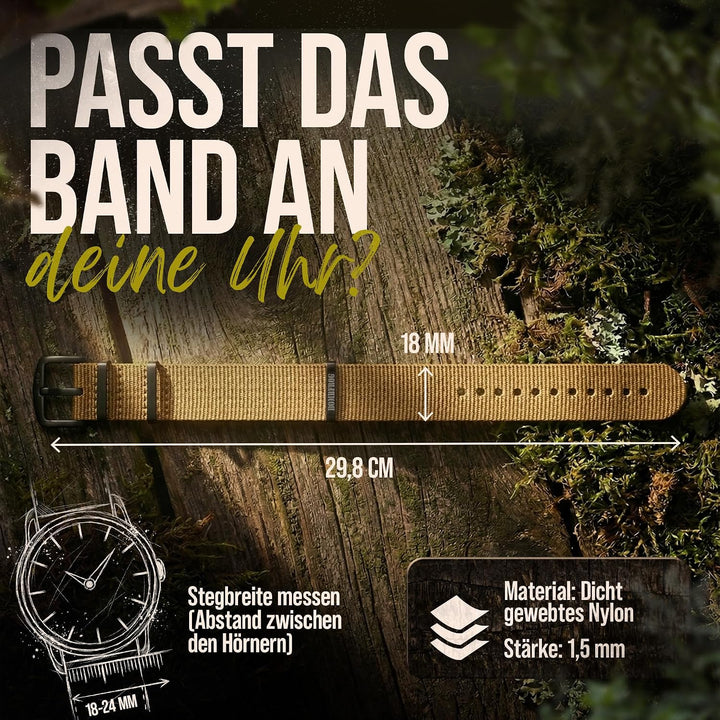 BOMBFROG NATO Strap Uhrenarmband Nylon, Dornenschliesse - Uhrenarmbänder 18 mm 20mm 22mm 24mm, Uhren