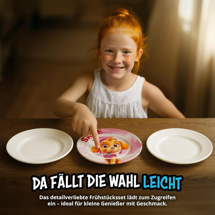 United Labels Paw Patrol Frühstücksset Kinder, mit Skye, Everest und Liberty, Geschirr Set Porzellan