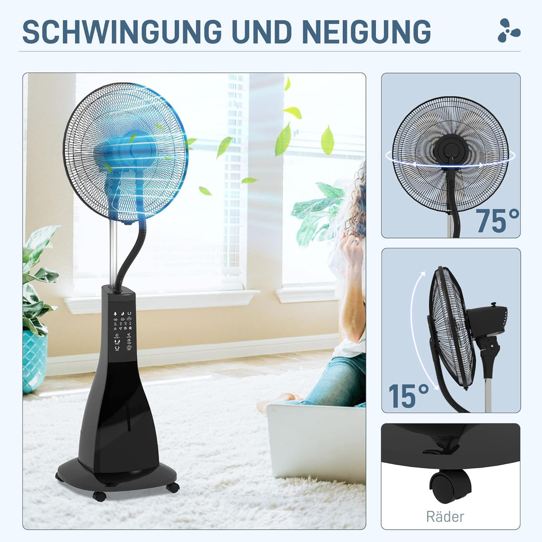 HOMCOM Ventilator mit Wasserkühlung, Standventilator mit Sprühnebel, Fernbedienung, Timerfunktion, o