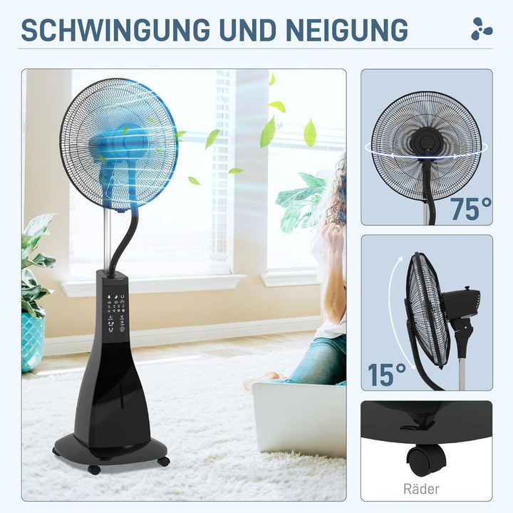 HOMCOM Ventilator mit Wasserkühlung, Standventilator mit Sprühnebel, Fernbedienung, Timerfunktion, o