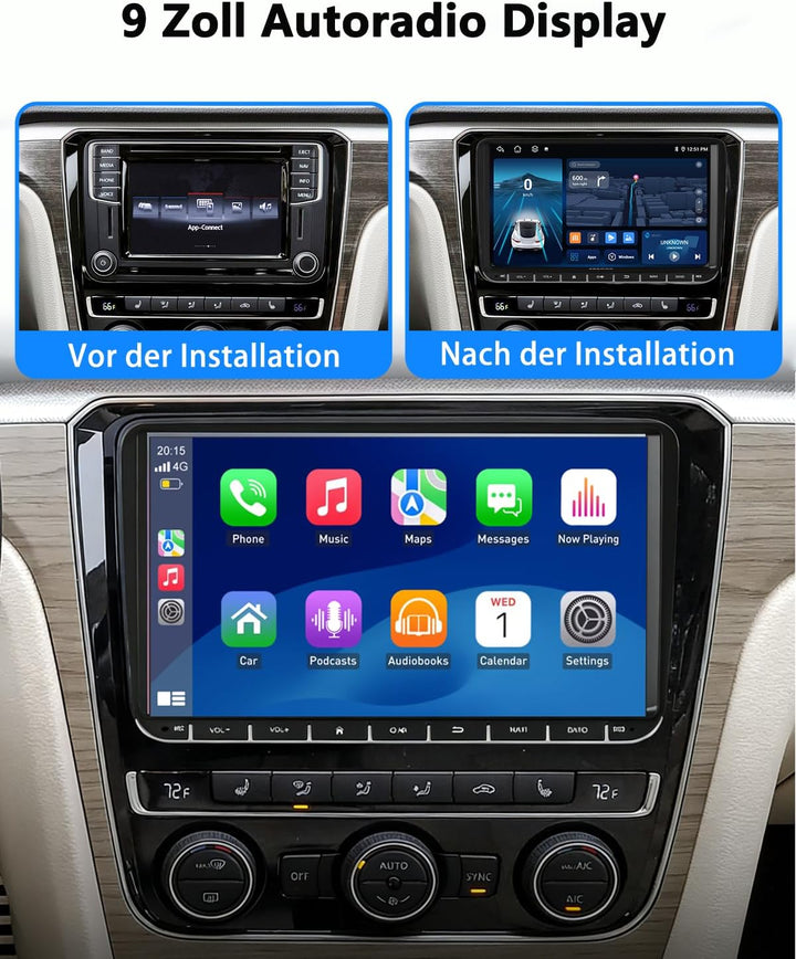 ESSGOO 4+64G Autoradio 9 Zoll Wireless Auto Radio Carplay Android 15 Car Stereo Für VW Golf 5 6 Tour