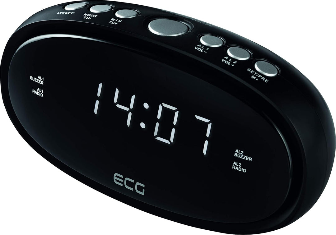 ECG RB 010 Black Radiowecker – FM Tuner; 10 Vorwahlen; Digitale Uhr/Wecker; Wecken durch Radio/Wecke